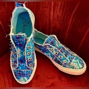Blowfish Malibu Laceless Tie Dye Blue Canvas Slip On Shoes -W's Size 9.5